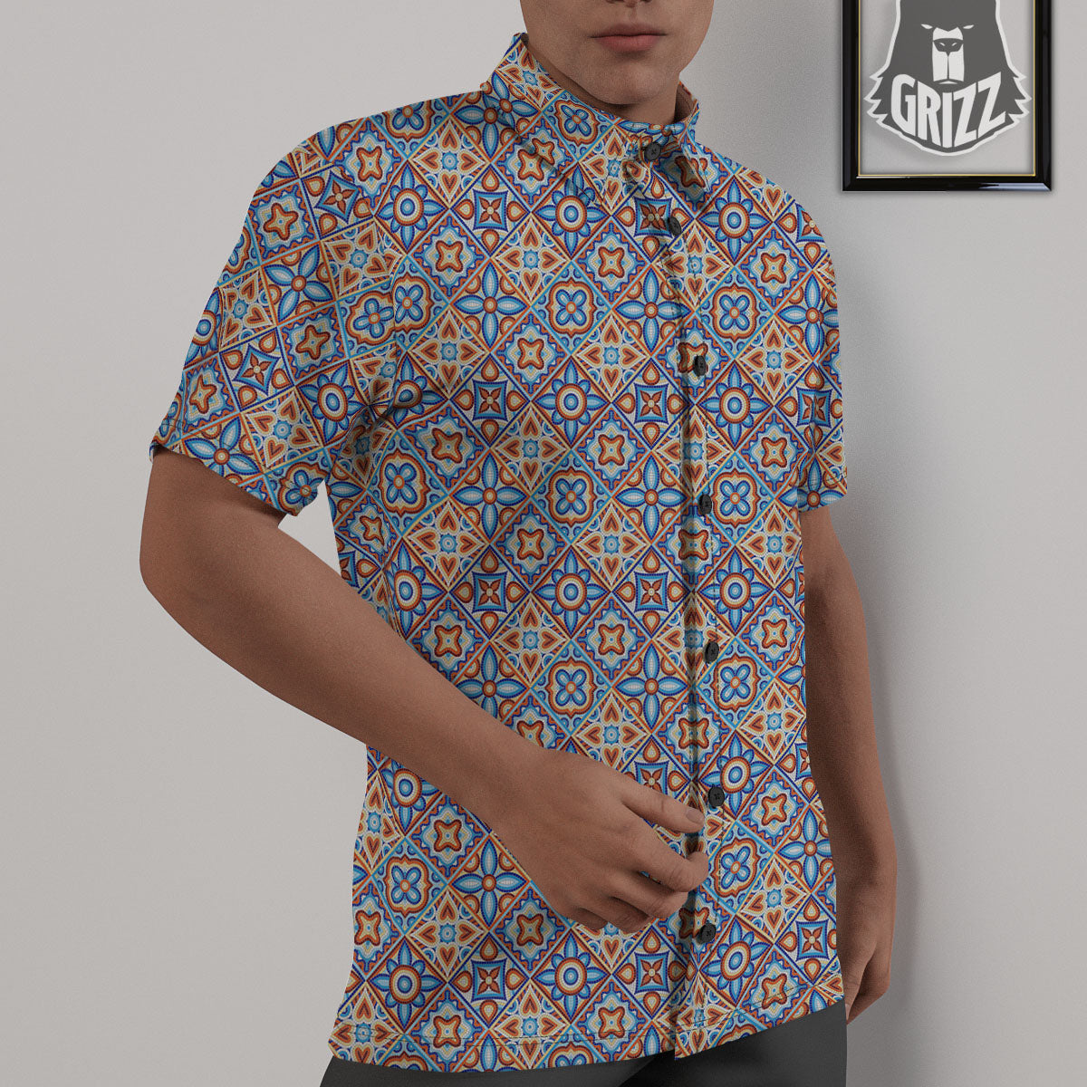 Patchwork Mosaic Print Pattern Untucked Shirts-grizzshop