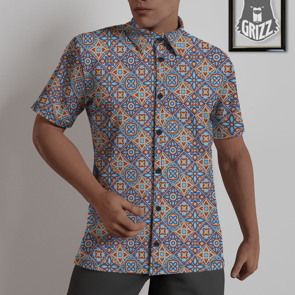 Patchwork Mosaic Print Pattern Untucked Shirts-grizzshop