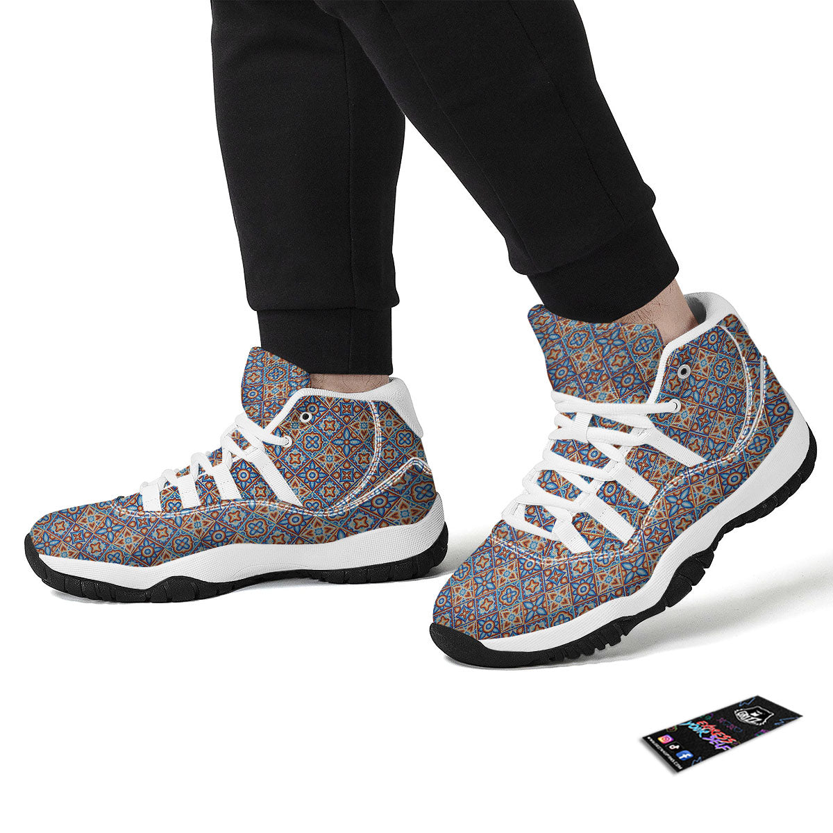 Patchwork Mosaic Print Pattern White Bball Shoes-grizzshop