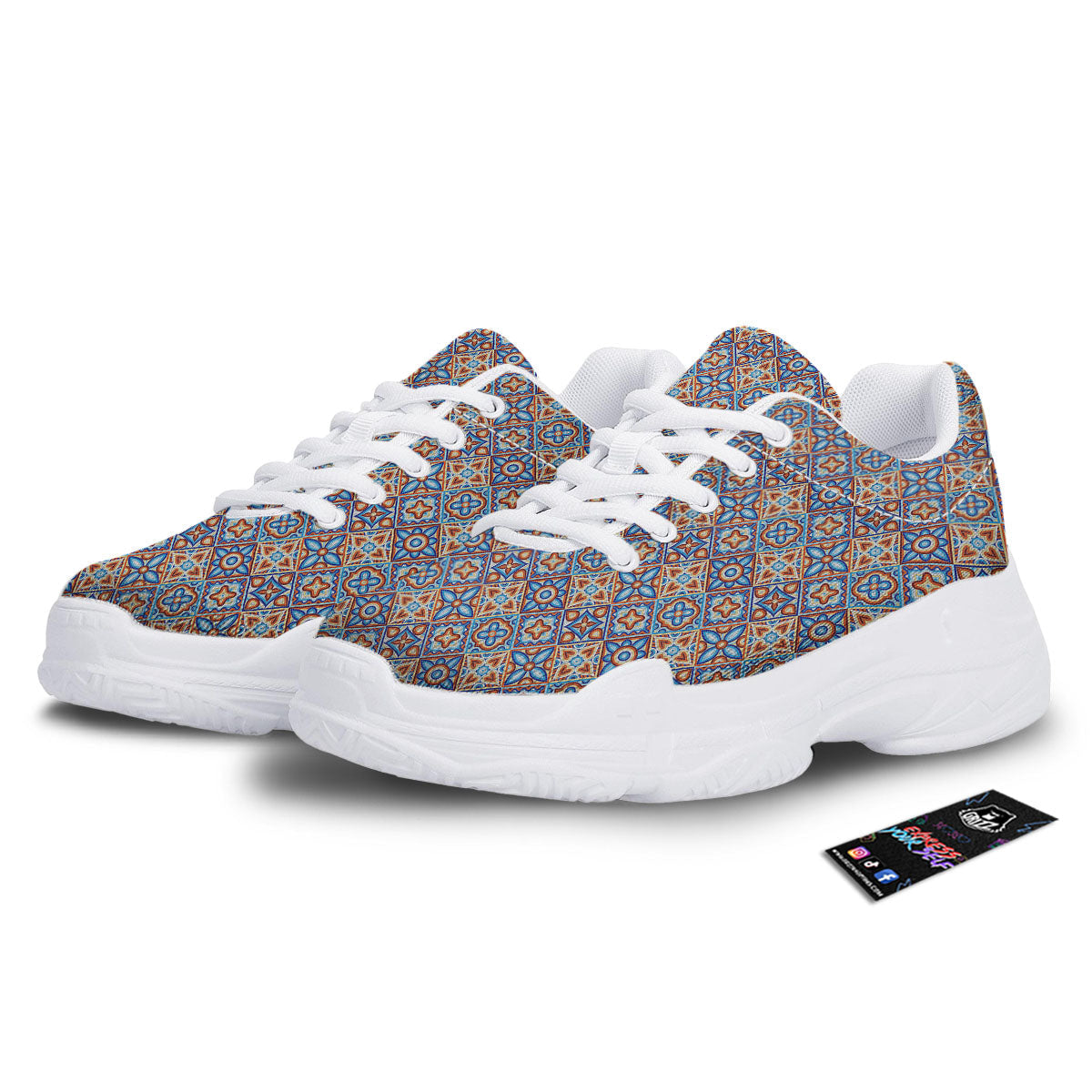 Patchwork Mosaic Print Pattern White Chunky Shoes-grizzshop