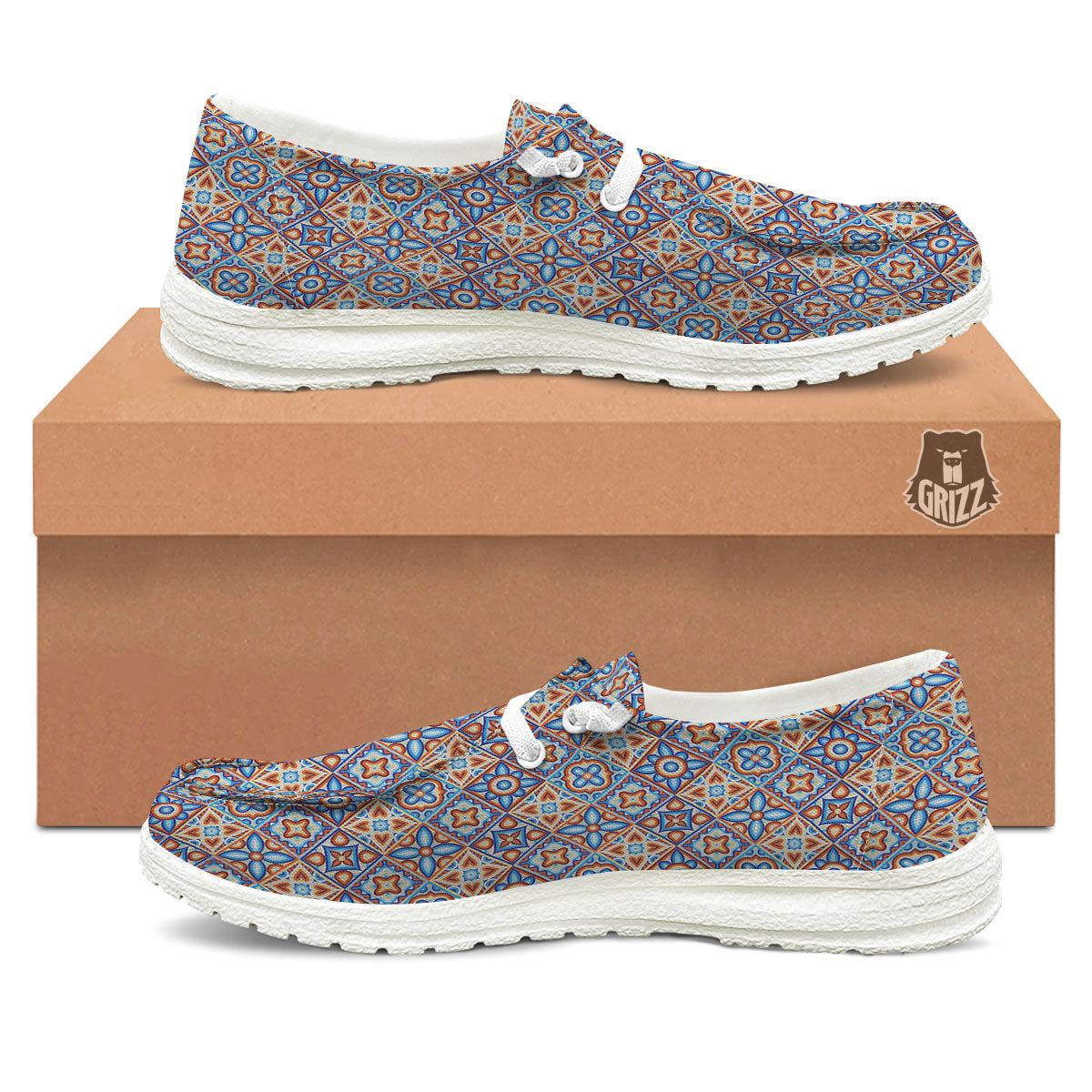 Patchwork Mosaic Print Pattern White Loafers-grizzshop