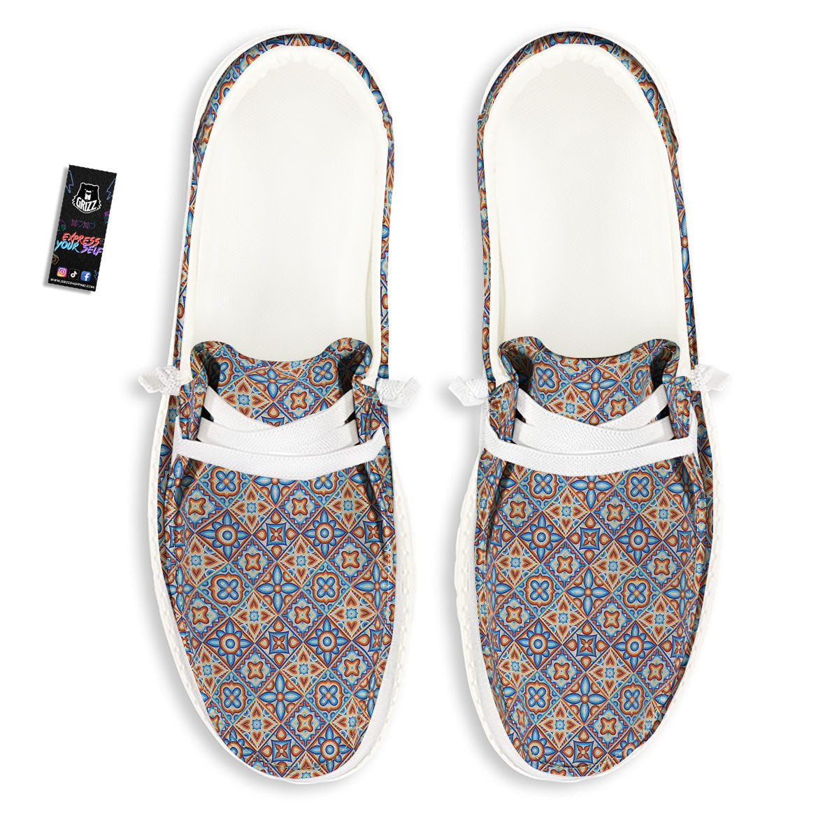 Patchwork Mosaic Print Pattern White Loafers-grizzshop