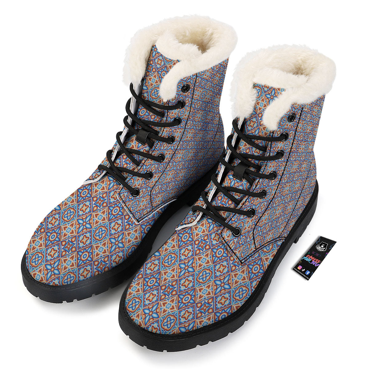 Patchwork Mosaic Print Pattern Winter Boots-grizzshop