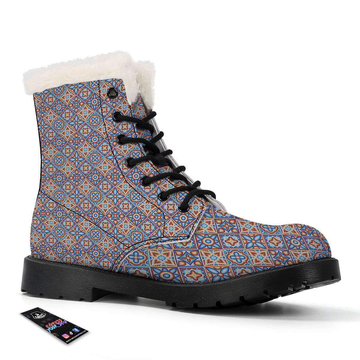 Patchwork Mosaic Print Pattern Winter Boots-grizzshop