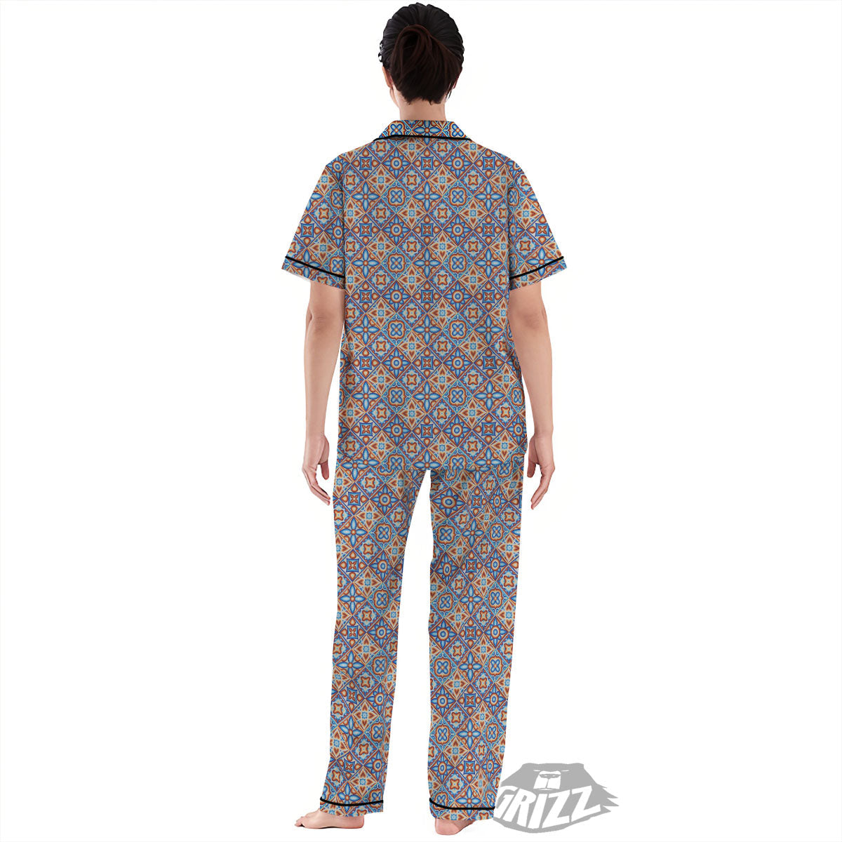 Patchwork Mosaic Print Pattern Women's Pajamas Set-grizzshop