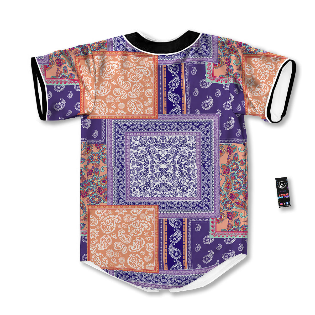 Patchwork Paisley Blue And Orange Print Pattern Baseball Jersey-grizzshop