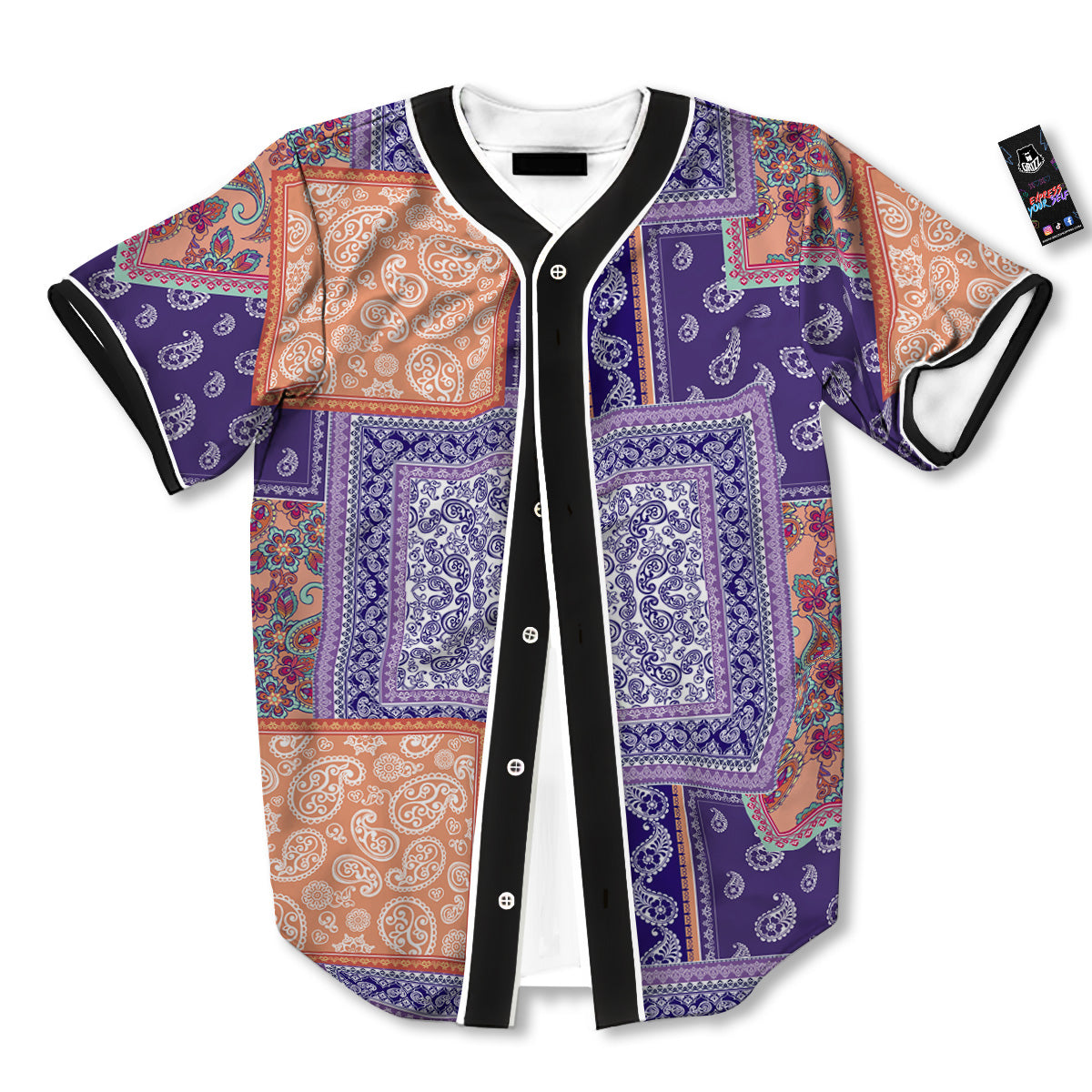 Patchwork Paisley Blue And Orange Print Pattern Baseball Jersey-grizzshop