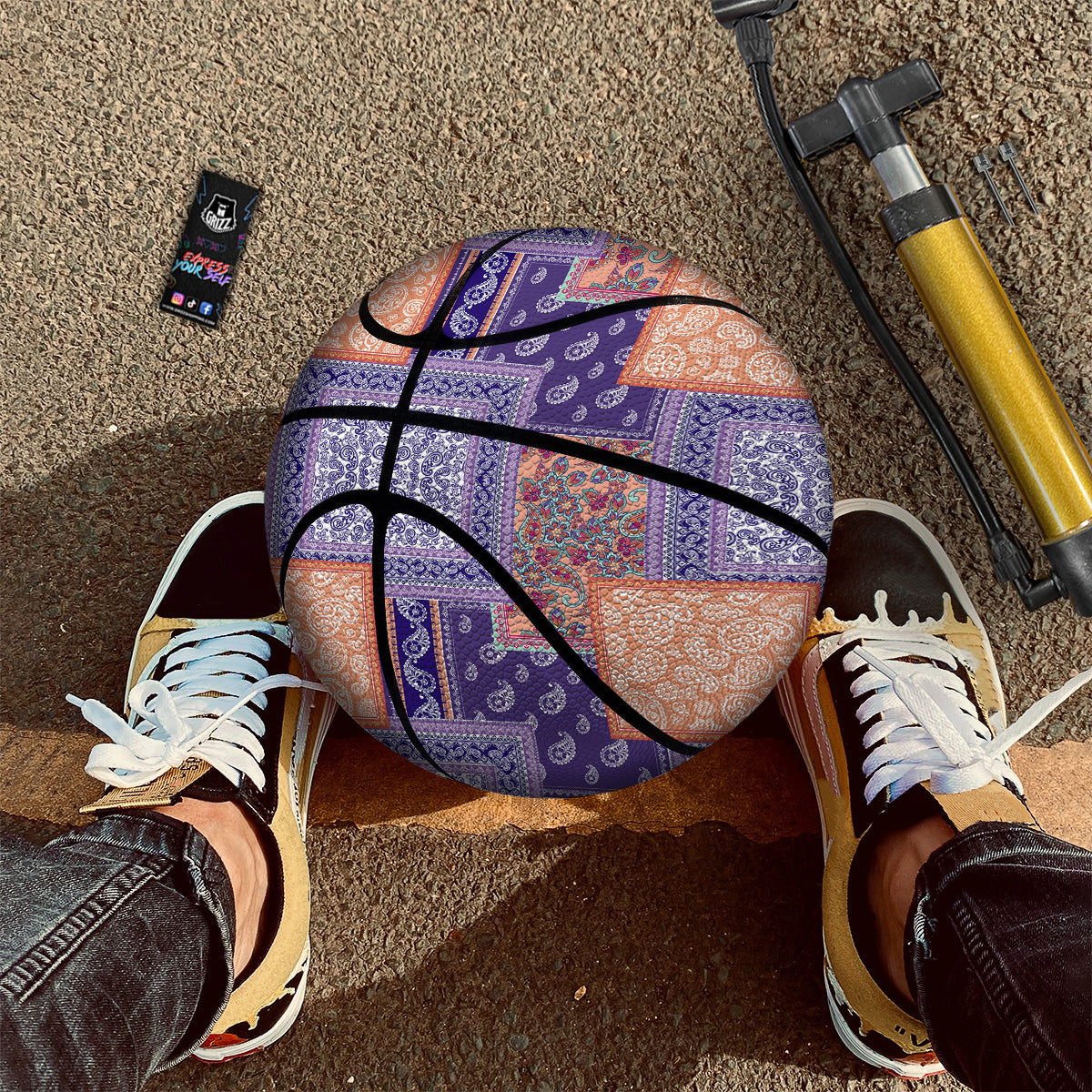 Patchwork Paisley Blue And Orange Print Pattern Basketball-grizzshop