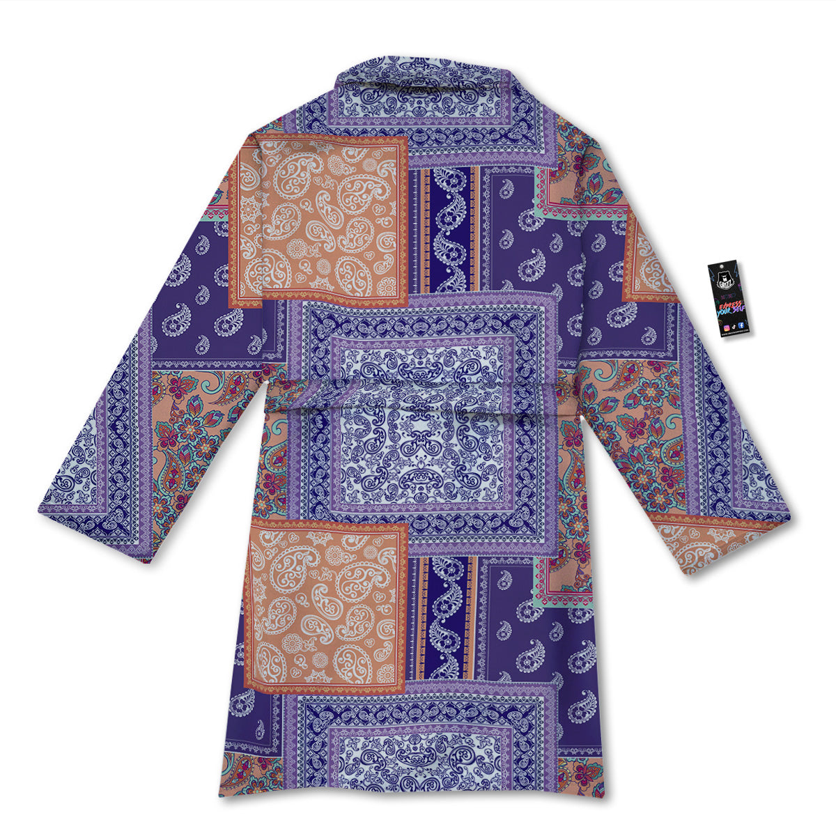 Patchwork Paisley Blue And Orange Print Pattern Bathrobe-grizzshop