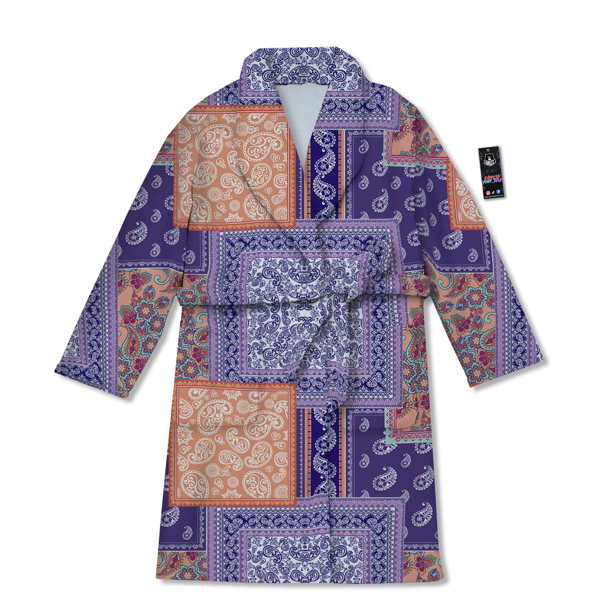Patchwork Paisley Blue And Orange Print Pattern Bathrobe-grizzshop