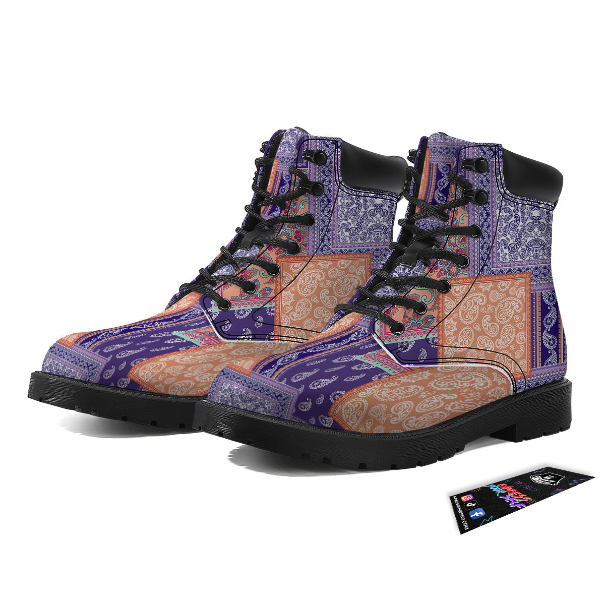 Patchwork Paisley Blue And Orange Print Pattern Boots-grizzshop