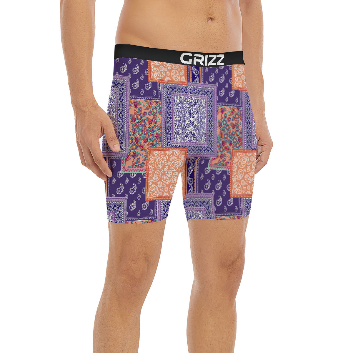 Patchwork Paisley Blue And Orange Print Pattern Boxer Briefs-grizzshop