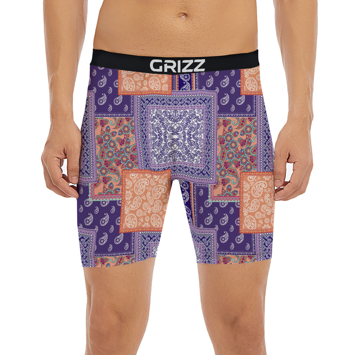 Patchwork Paisley Blue And Orange Print Pattern Boxer Briefs-grizzshop