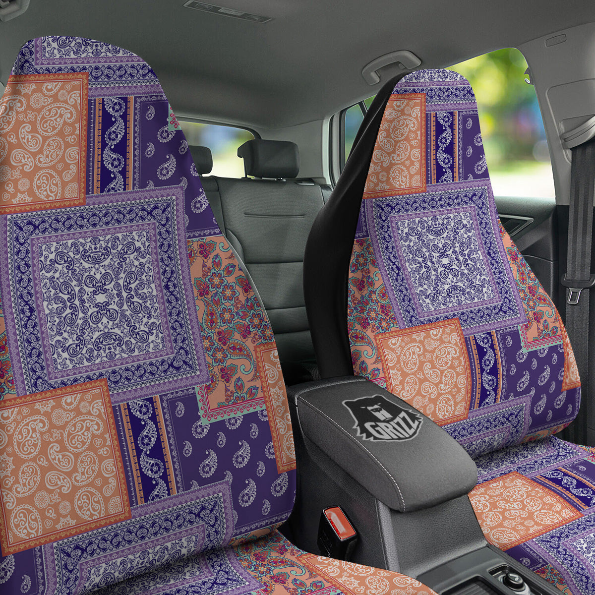 Patchwork Paisley Blue And Orange Print Pattern Car Seat Covers-grizzshop