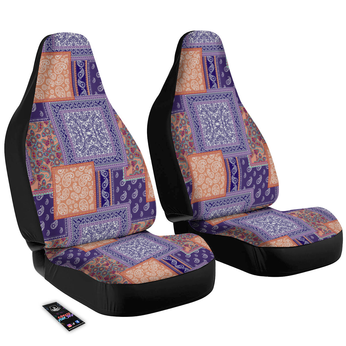 Patchwork Paisley Blue And Orange Print Pattern Car Seat Covers-grizzshop