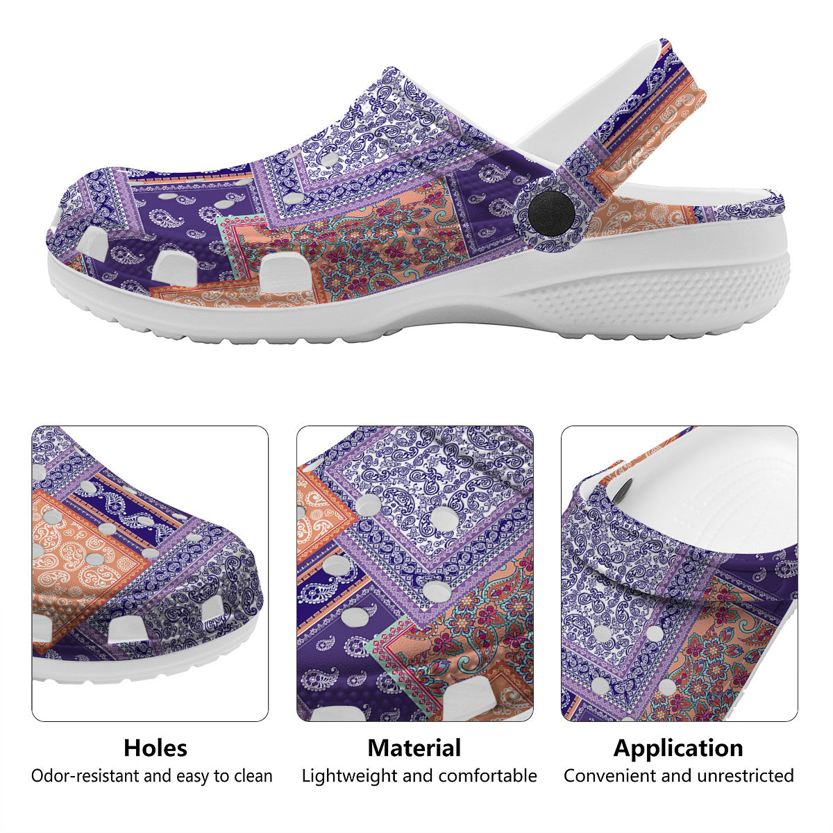 Patchwork Paisley Blue And Orange Print Pattern Clog-grizzshop