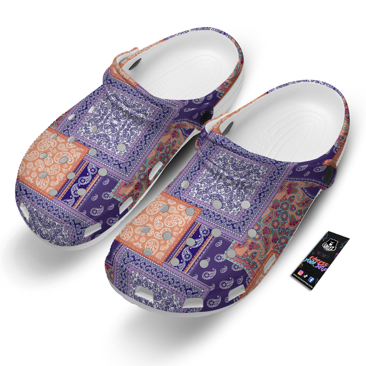 Patchwork Paisley Blue And Orange Print Pattern Clog-grizzshop