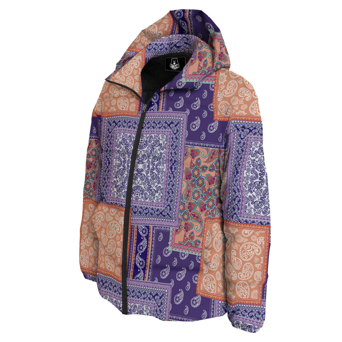 Patchwork Paisley Blue And Orange Print Pattern Down Jacket-grizzshop