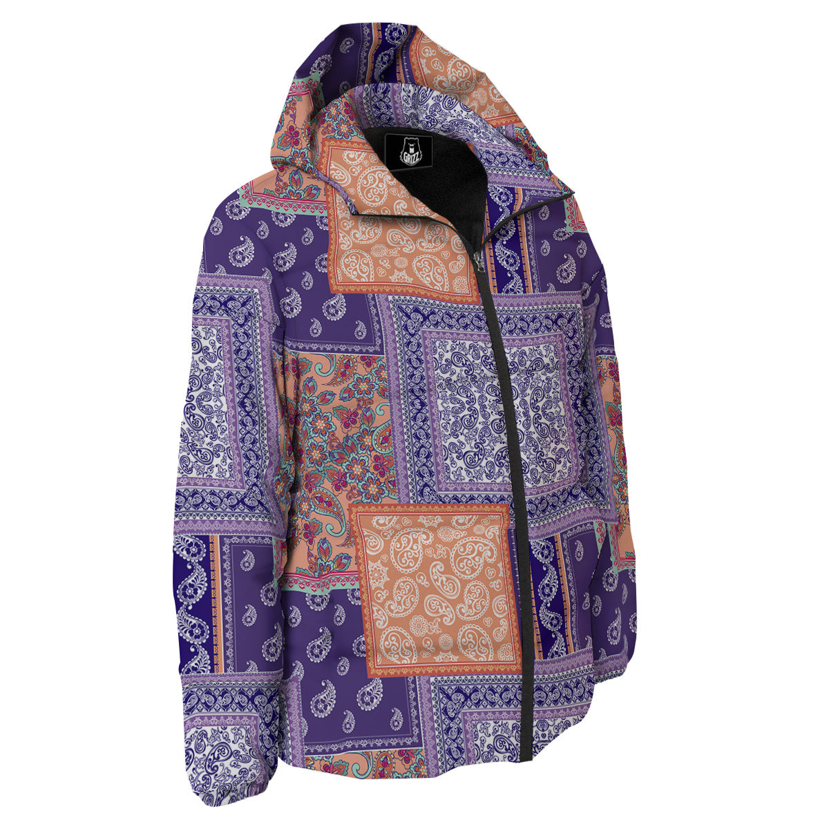 Patchwork Paisley Blue And Orange Print Pattern Down Jacket-grizzshop