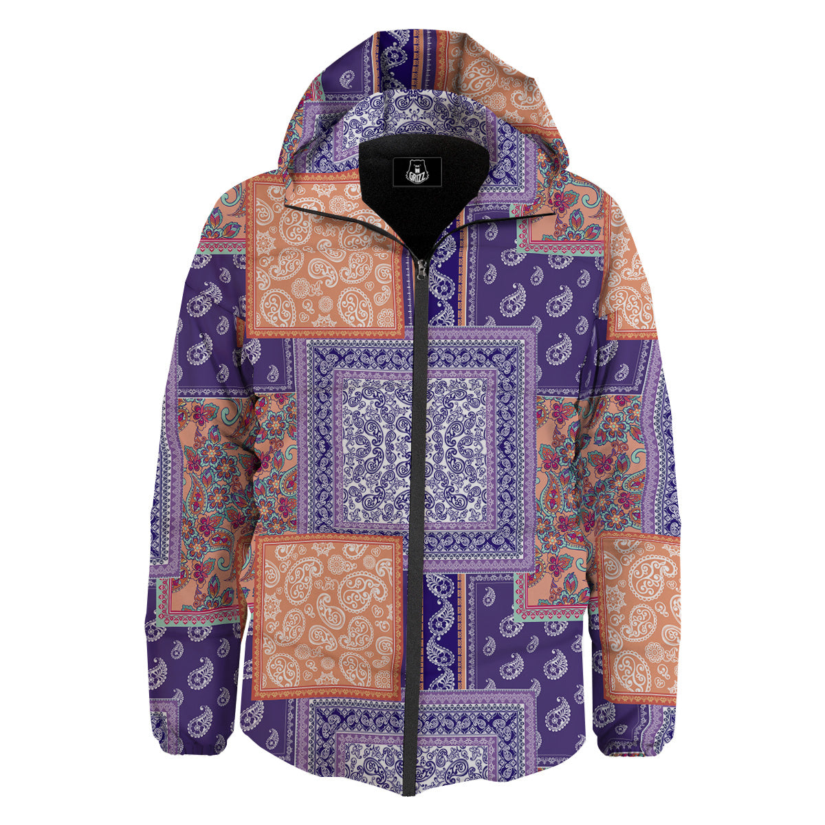 Patchwork Paisley Blue And Orange Print Pattern Down Jacket-grizzshop
