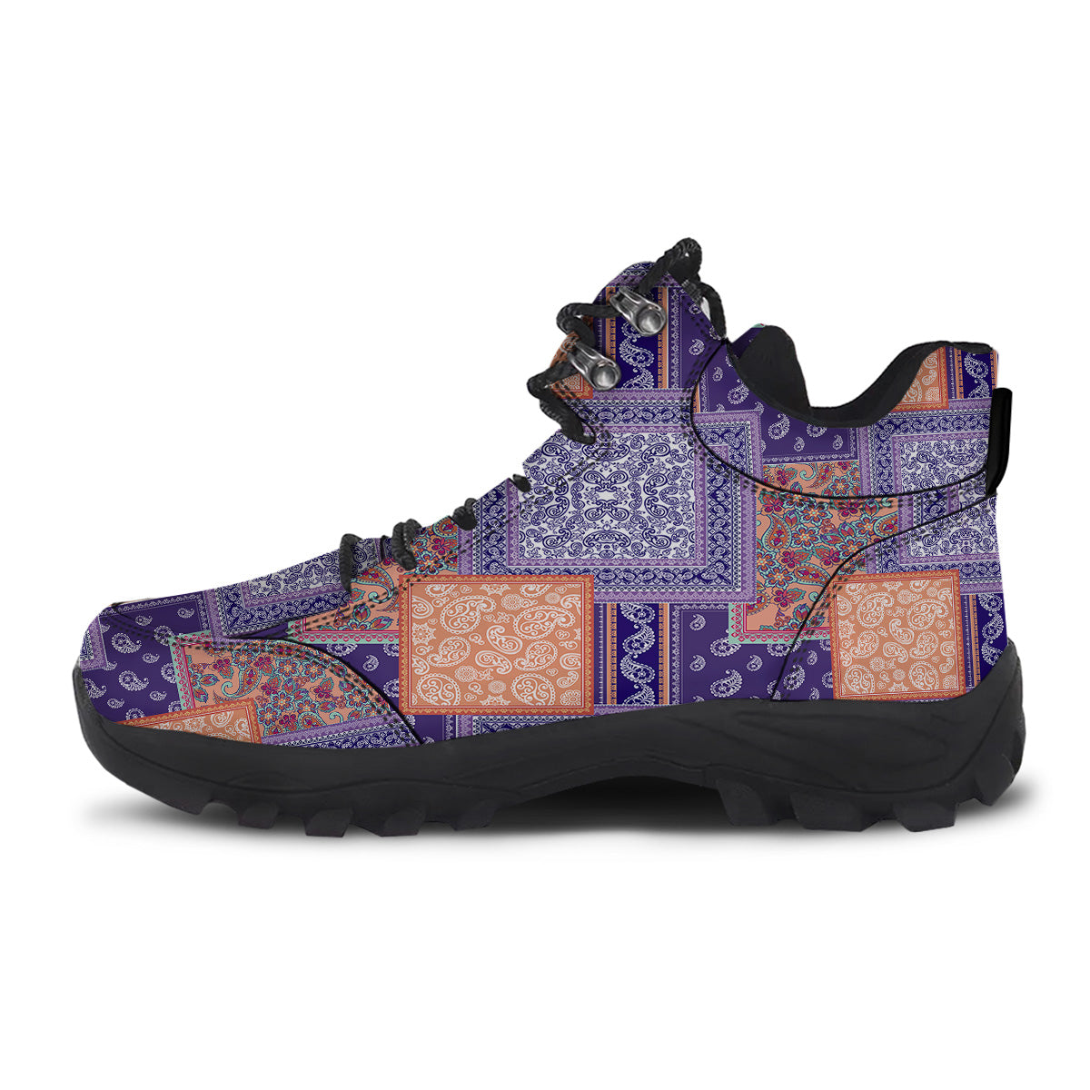 Patchwork Paisley Blue And Orange Print Pattern Hiking Shoes-grizzshop