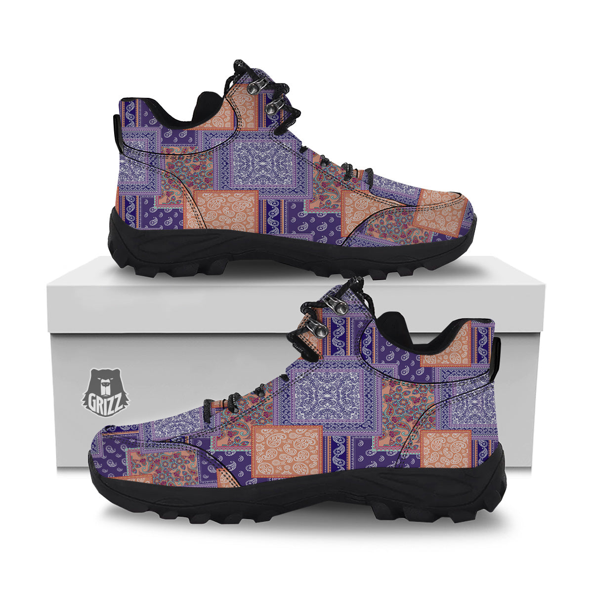 Patchwork Paisley Blue And Orange Print Pattern Hiking Shoes-grizzshop