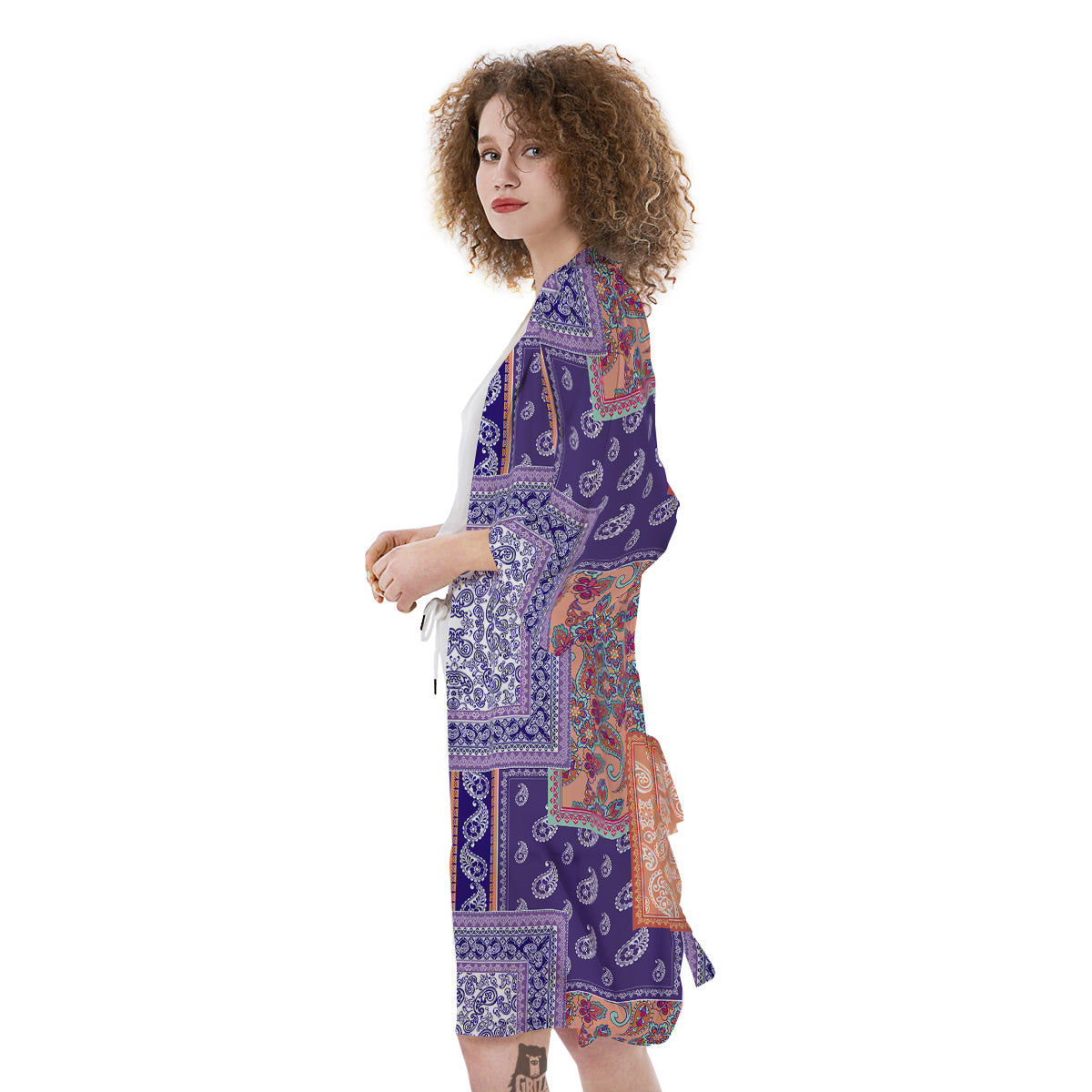 Patchwork Paisley Blue And Orange Print Pattern Kimono-grizzshop