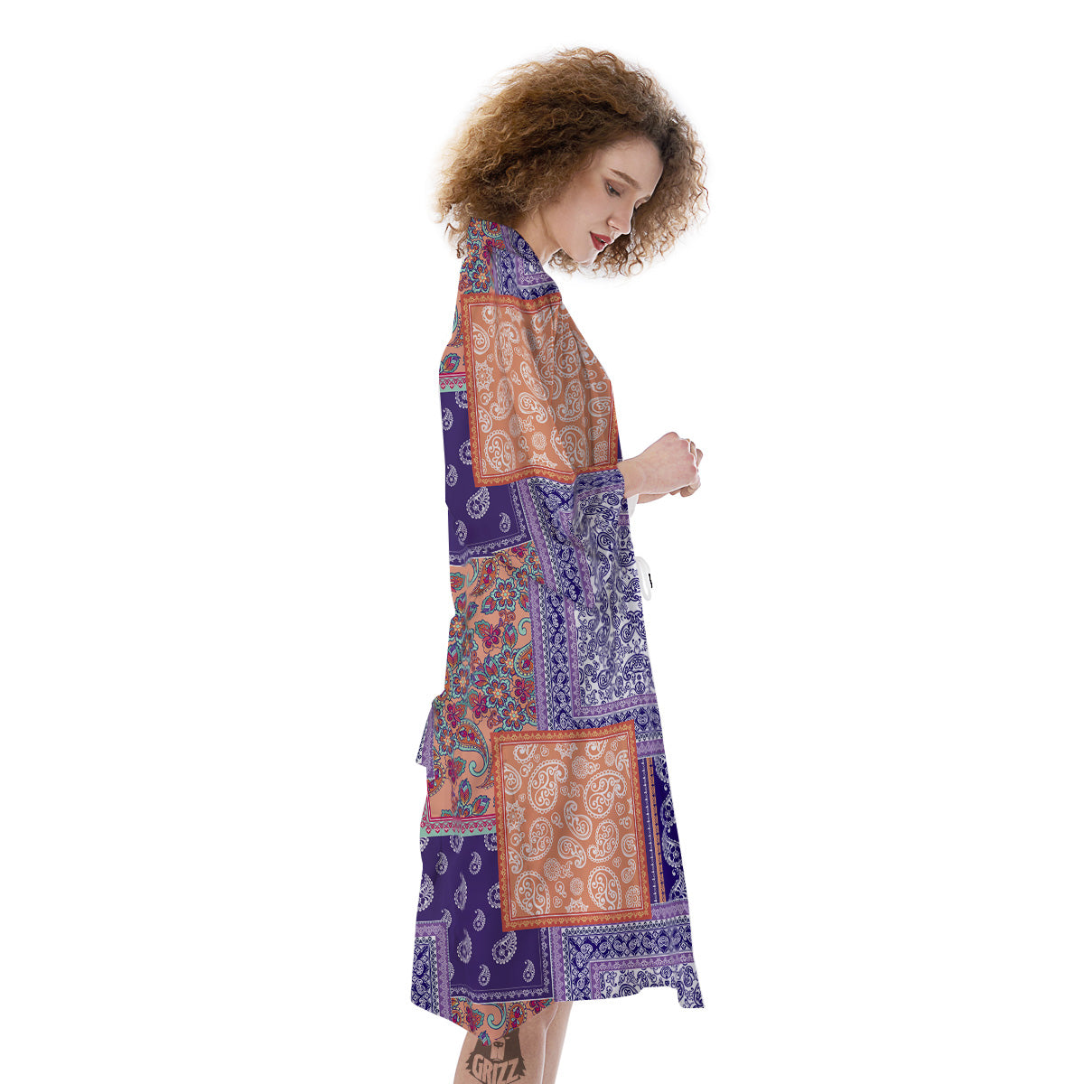 Patchwork Paisley Blue And Orange Print Pattern Kimono-grizzshop