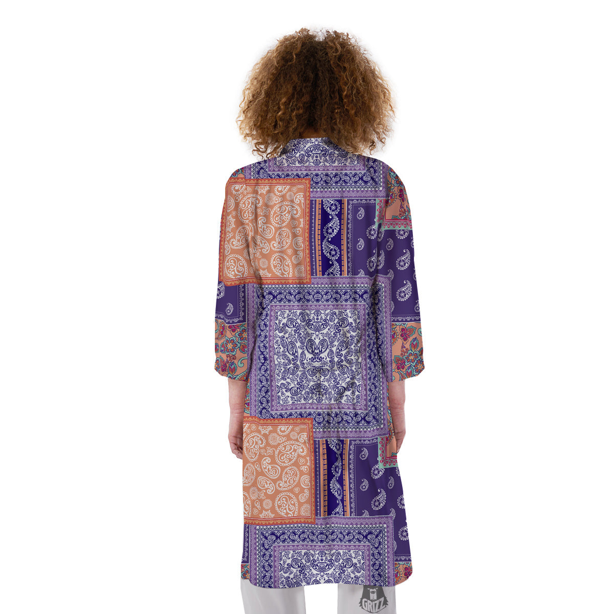 Patchwork Paisley Blue And Orange Print Pattern Kimono-grizzshop