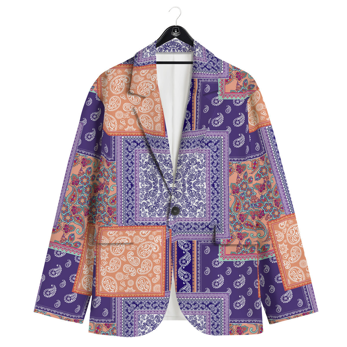 Patchwork Paisley Blue And Orange Print Pattern Men's Sport Coat-grizzshop
