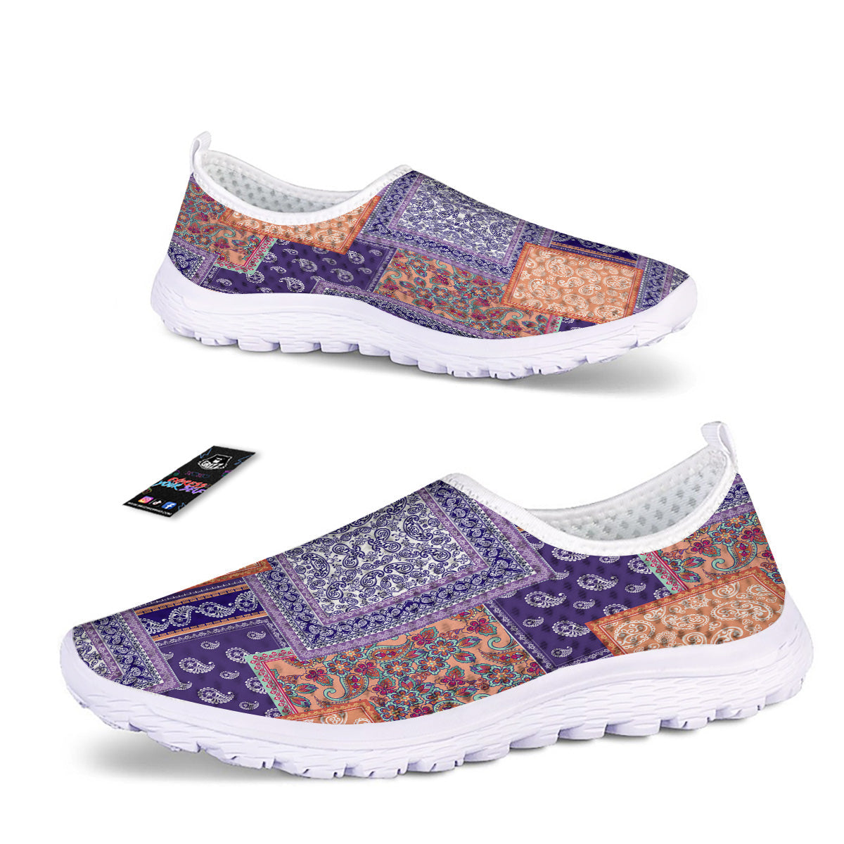 Patchwork Paisley Blue And Orange Print Pattern Nurse Shoes-grizzshop