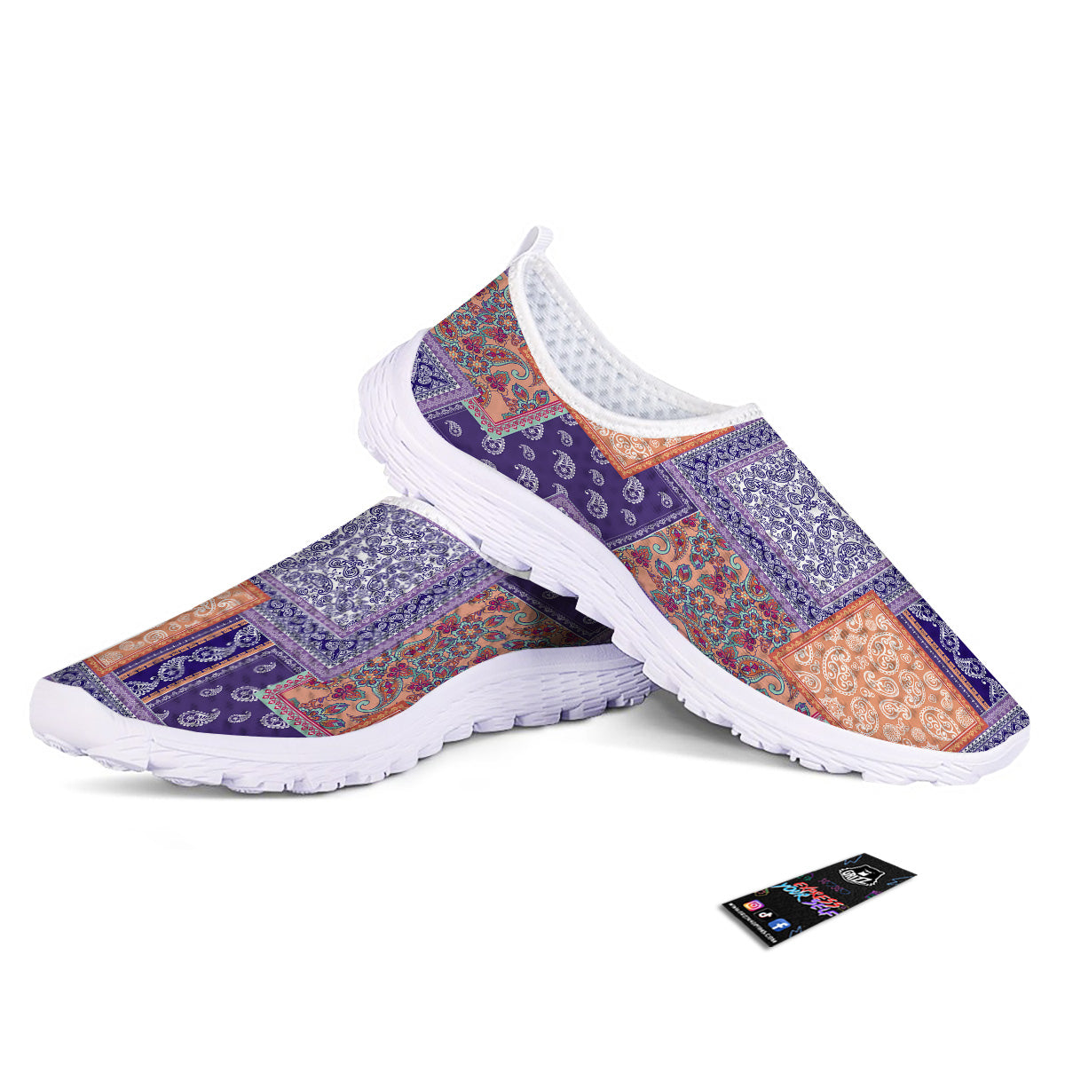 Patchwork Paisley Blue And Orange Print Pattern Nurse Shoes-grizzshop