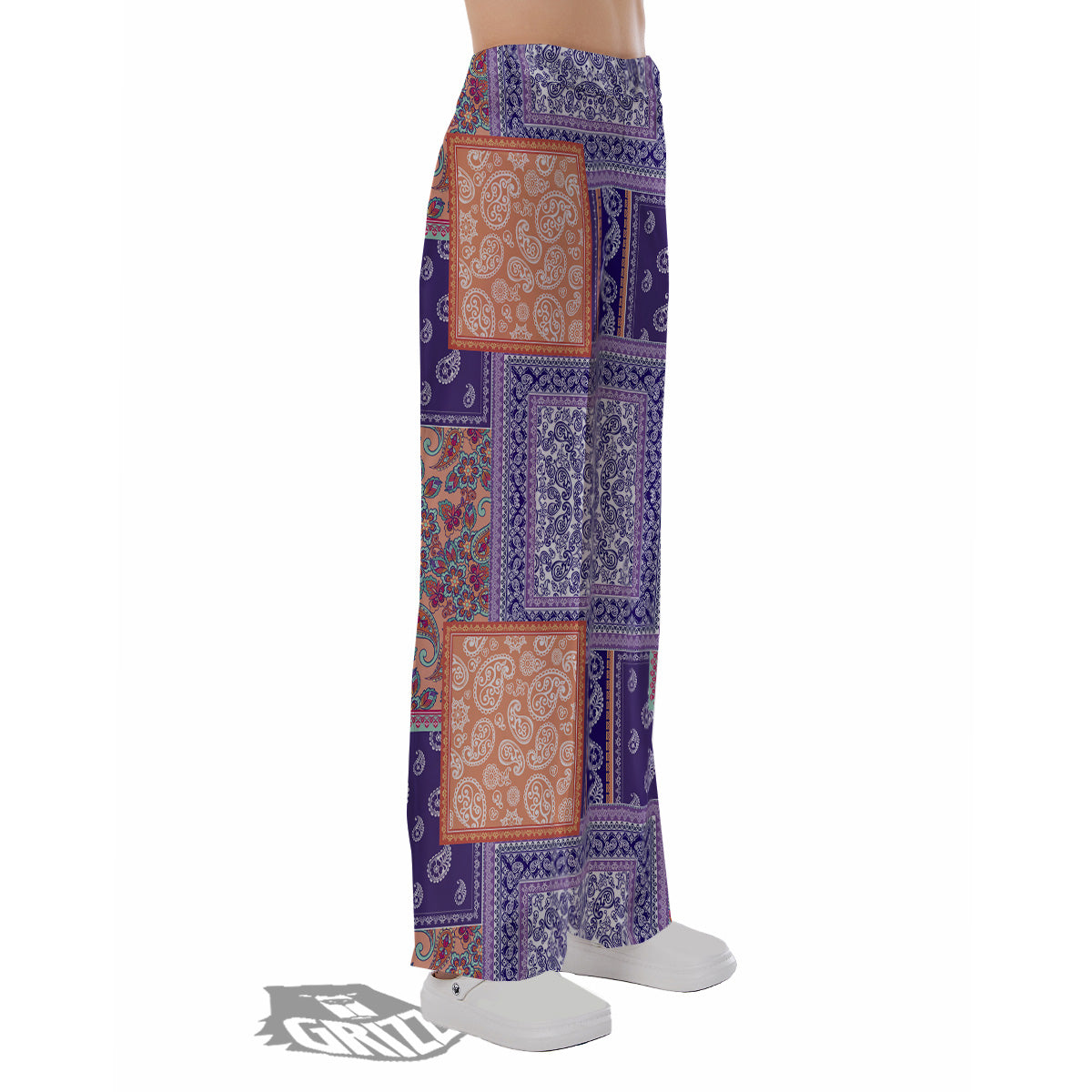 Patchwork Paisley Blue And Orange Print Pattern Pajama Pants-grizzshop
