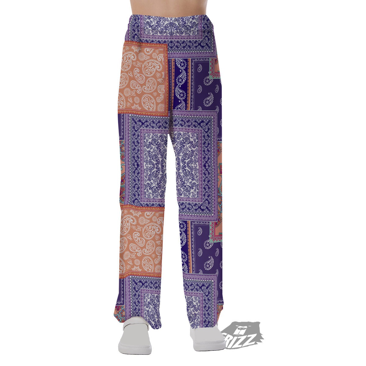 Patchwork Paisley Blue And Orange Print Pattern Pajama Pants-grizzshop