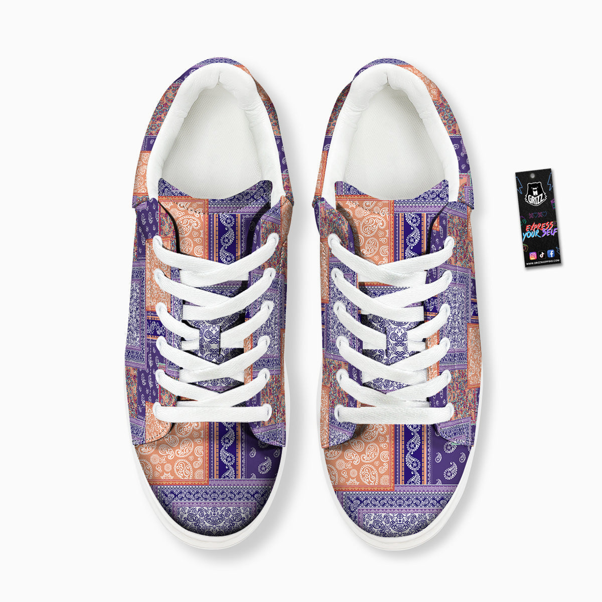 Patchwork Paisley Blue And Orange Print Pattern Platform Shoes-grizzshop