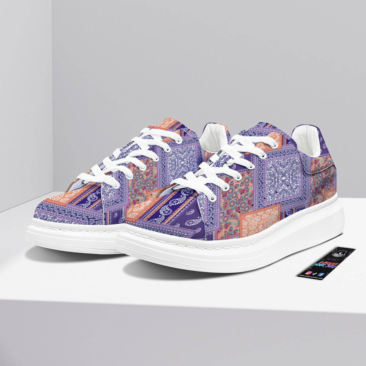 Patchwork Paisley Blue And Orange Print Pattern Platform Shoes-grizzshop