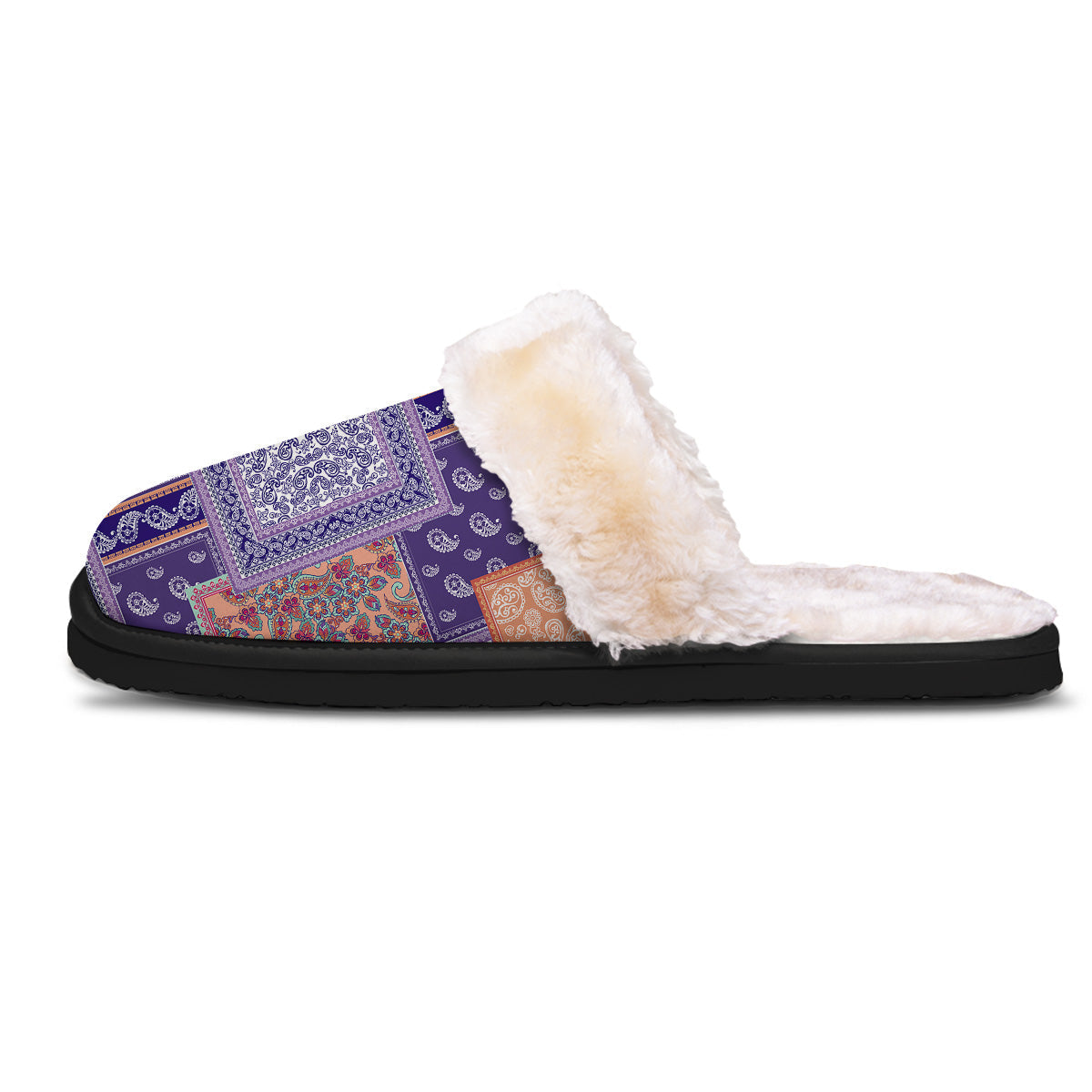Patchwork Paisley Blue And Orange Print Pattern Slippers-grizzshop