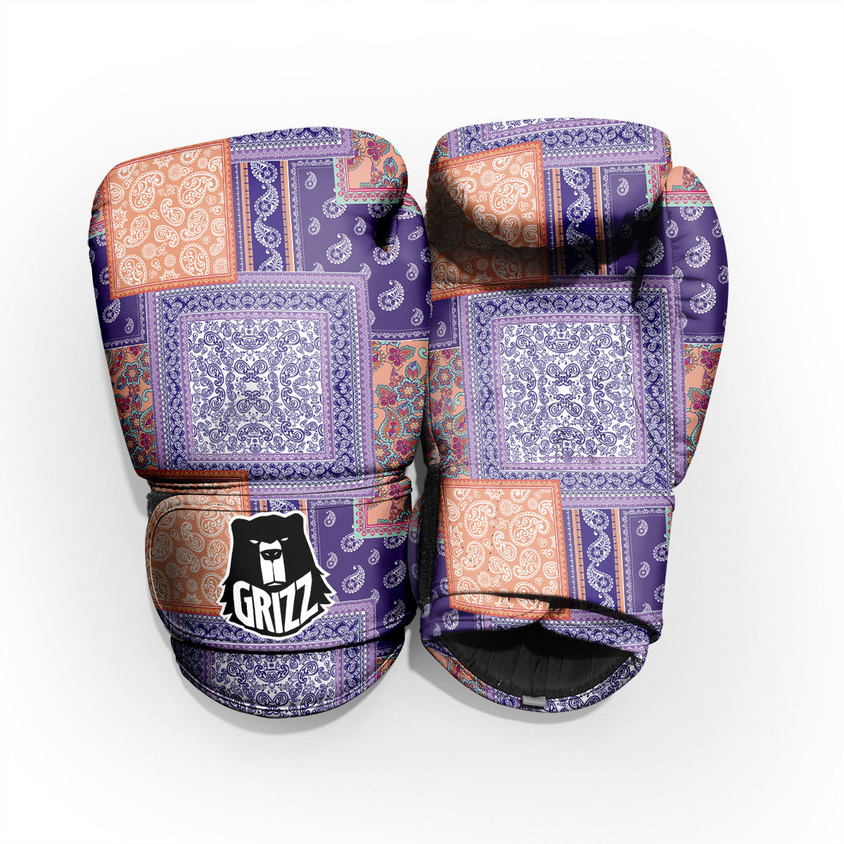 Patchwork Paisley Blue And Orange Print Pattern Pro Boxing Glove