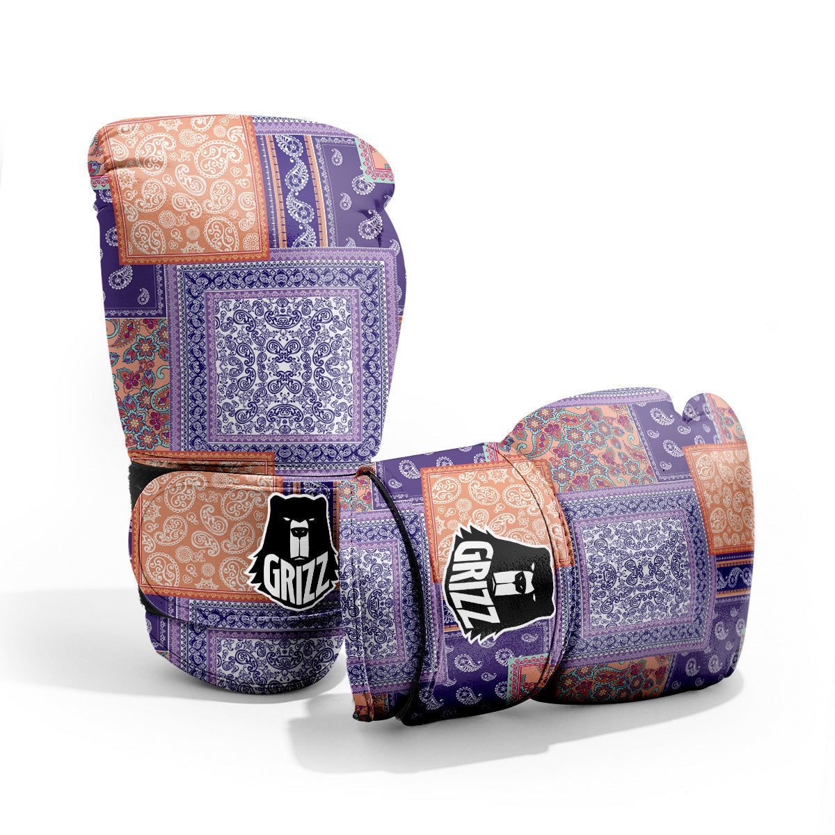 Patchwork Paisley Blue And Orange Print Pattern Pro Boxing Glove