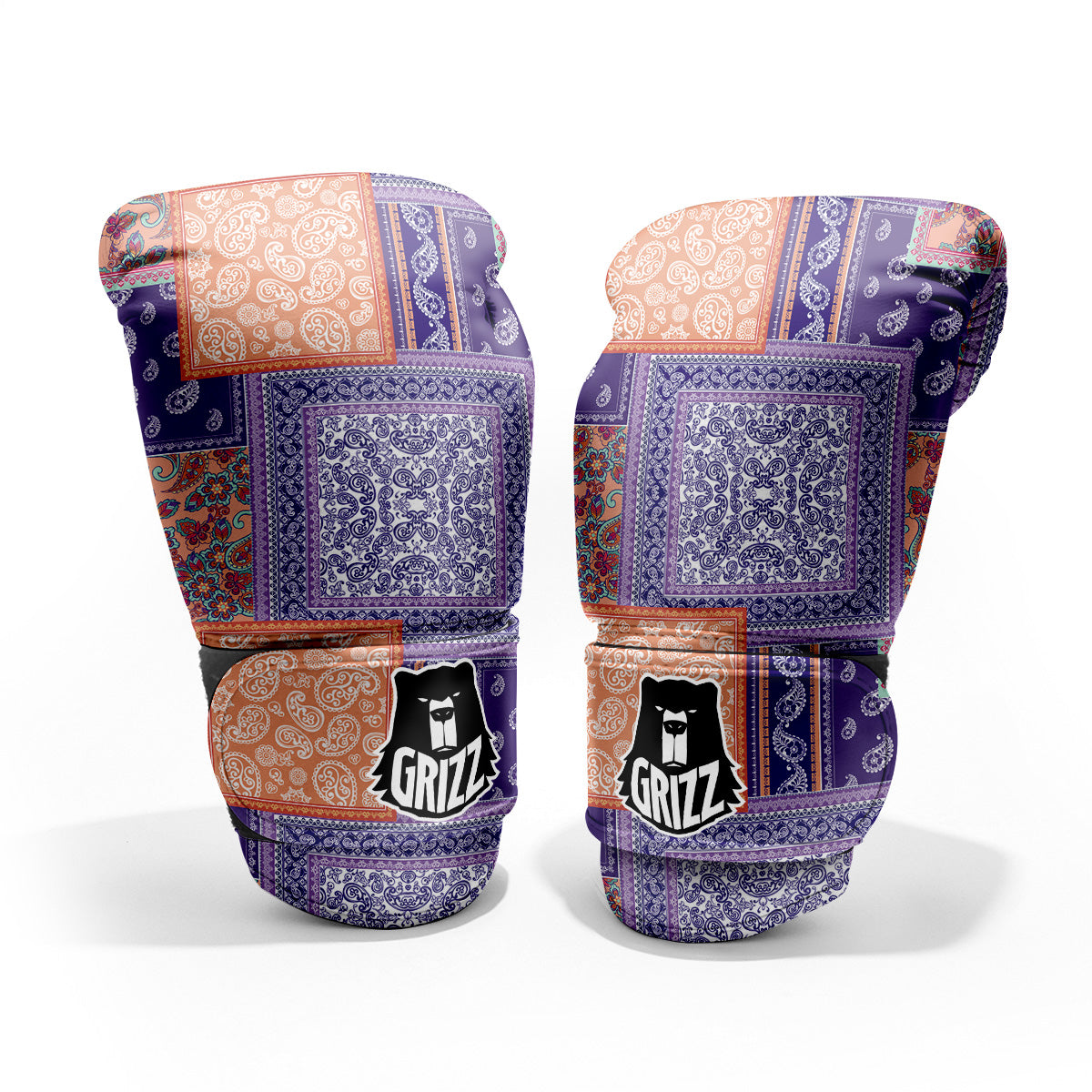 Patchwork Paisley Blue And Orange Print Pattern Pro Boxing Glove