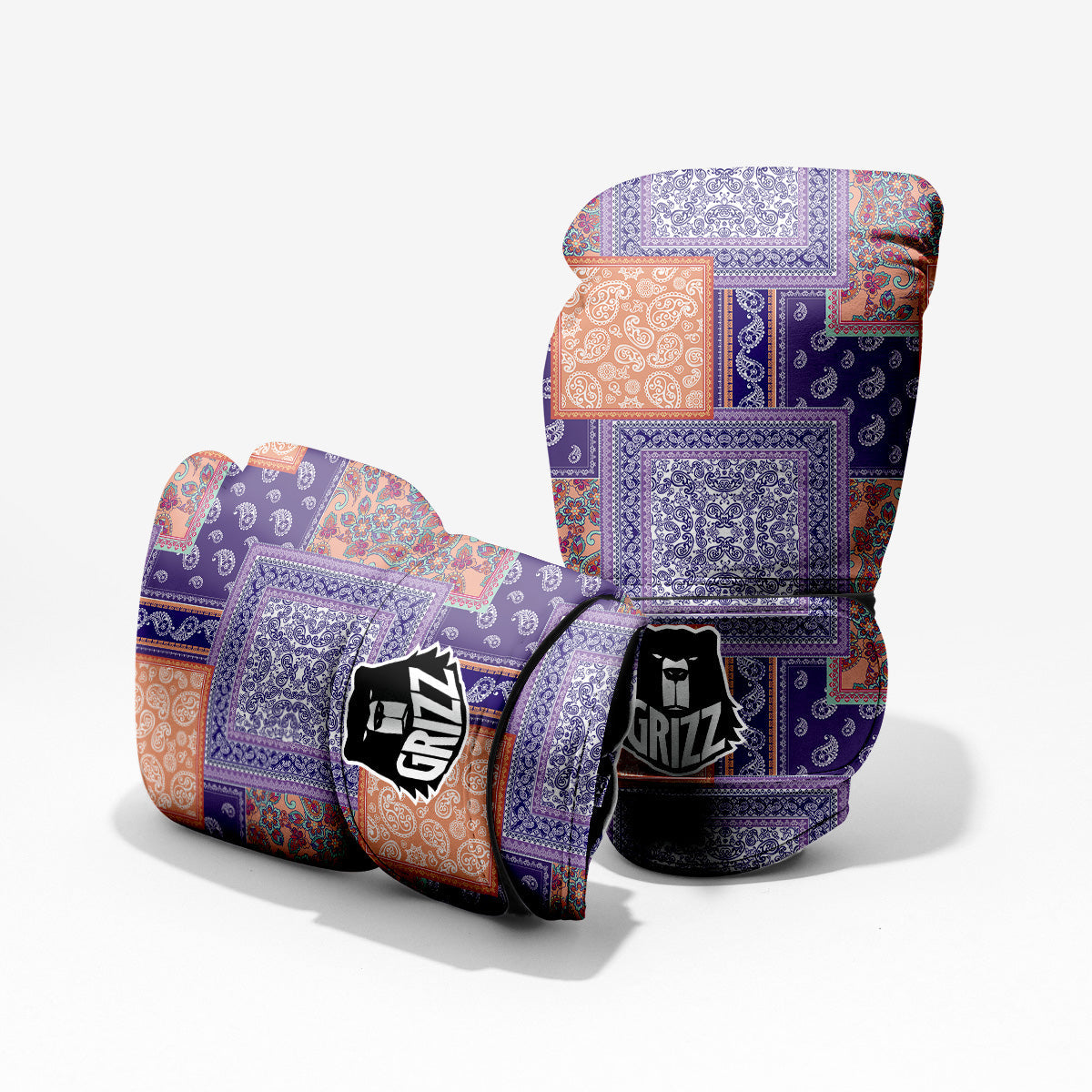 Patchwork Paisley Blue And Orange Print Pattern Pro Boxing Glove