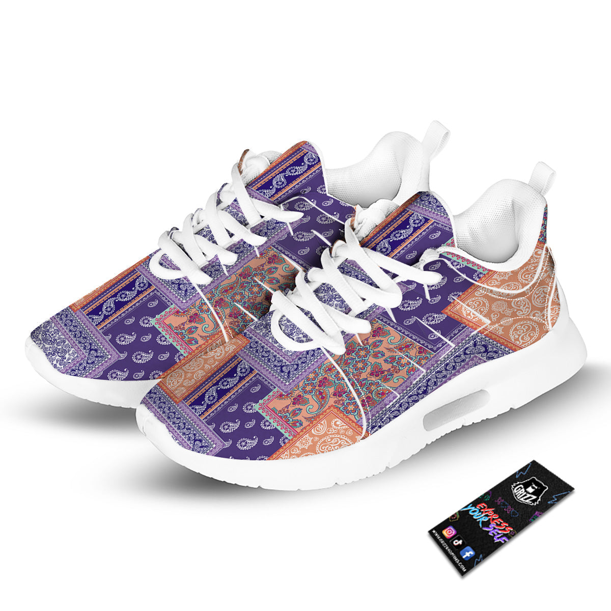 Patchwork Paisley Blue And Orange Print Pattern Tennis Shoes-grizzshop