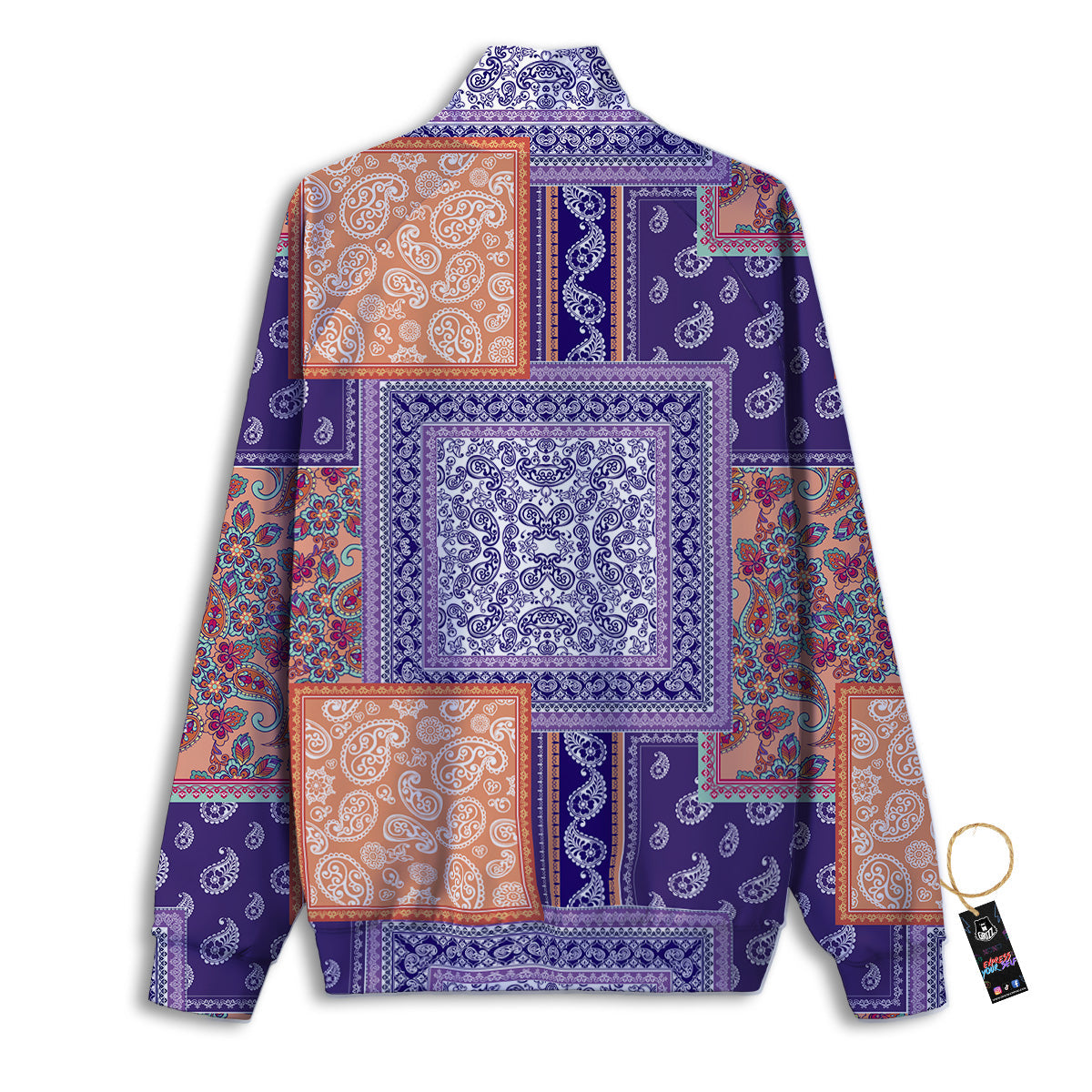 Patchwork Paisley Blue And Orange Print Pattern Track Jacket-grizzshop