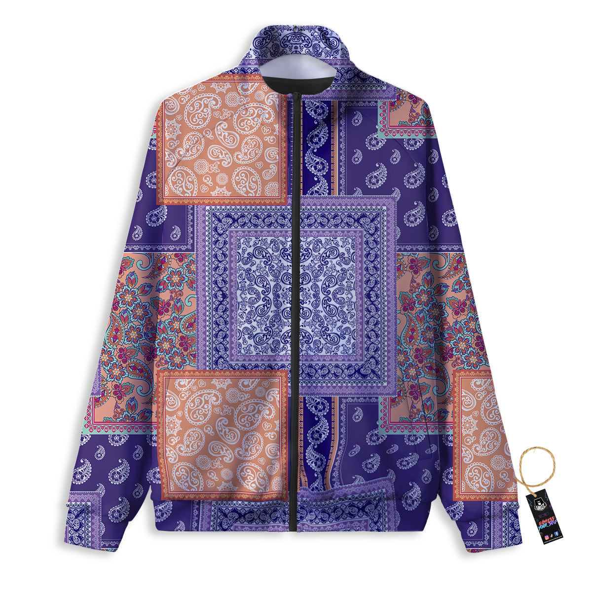Patchwork Paisley Blue And Orange Print Pattern Track Jacket-grizzshop
