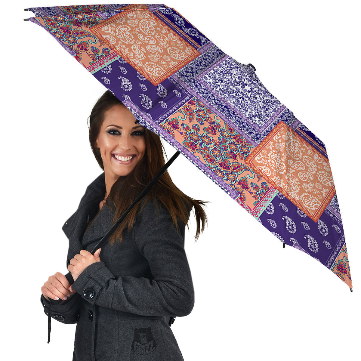 Patchwork Paisley Blue And Orange Print Pattern Umbrella-grizzshop