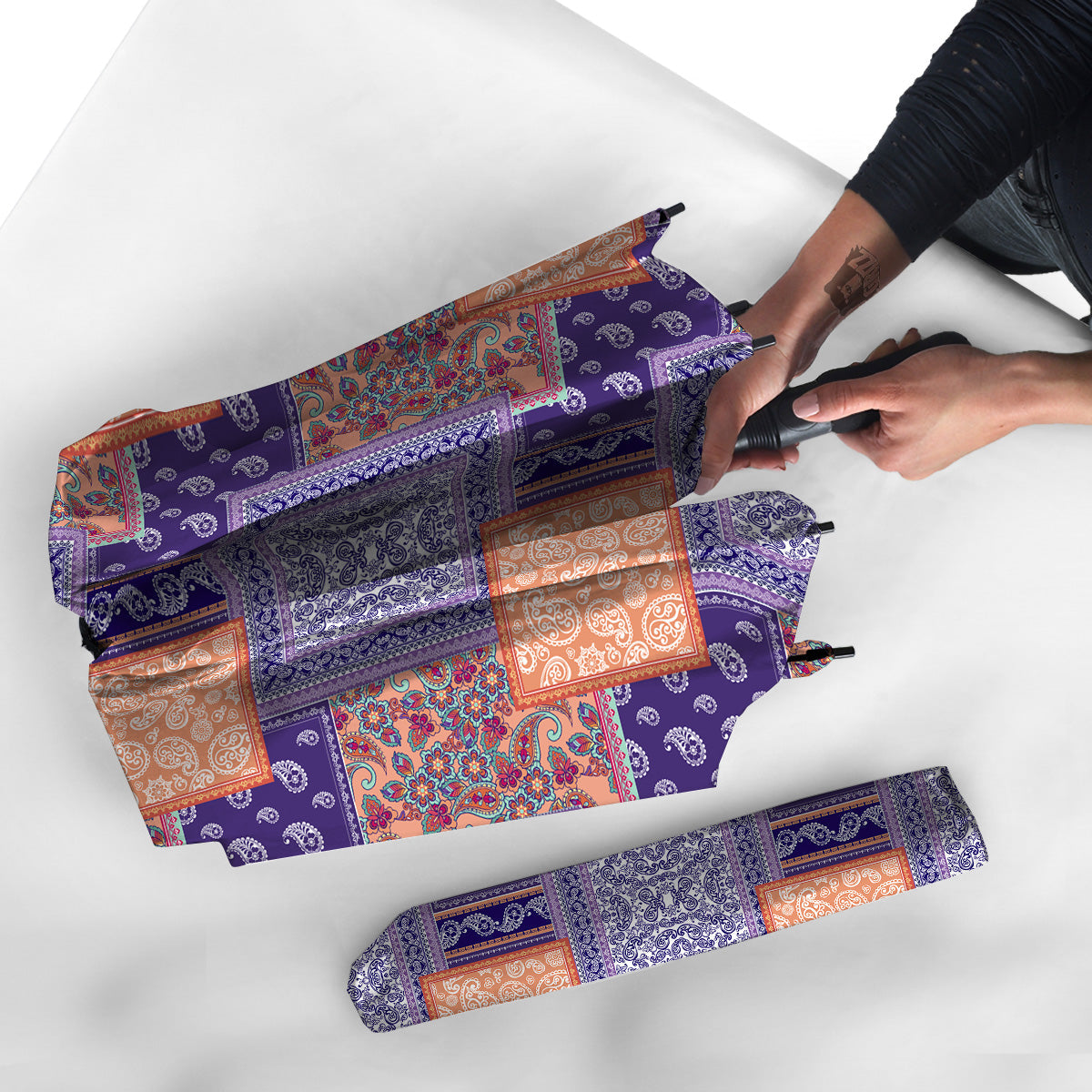 Patchwork Paisley Blue And Orange Print Pattern Umbrella-grizzshop