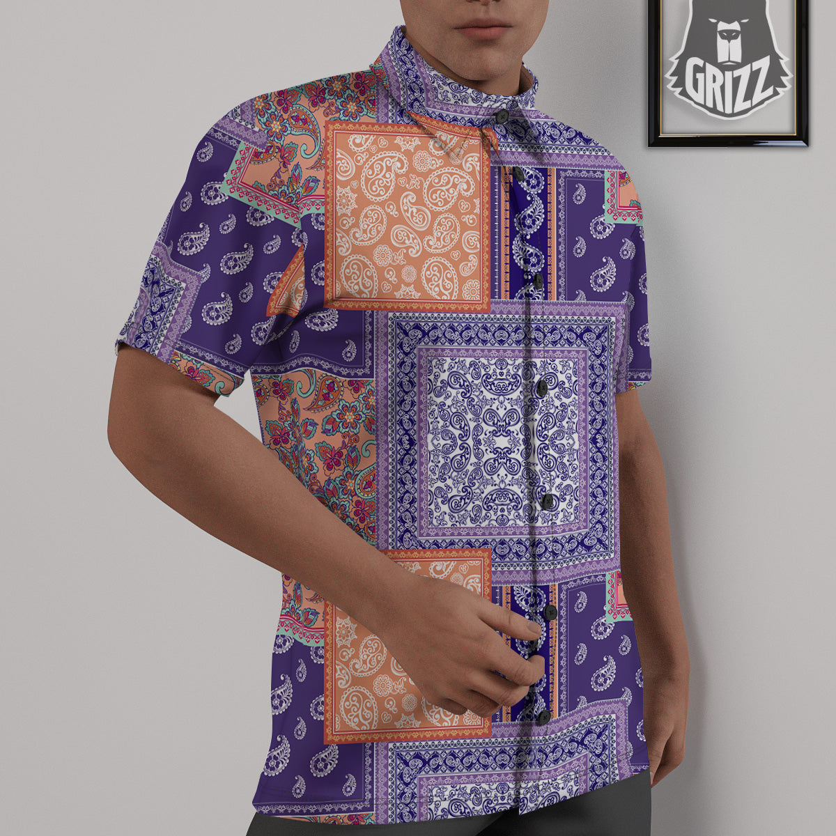 Patchwork Paisley Blue And Orange Print Pattern Untucked Shirts-grizzshop