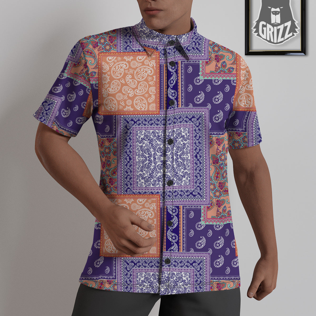Patchwork Paisley Blue And Orange Print Pattern Untucked Shirts-grizzshop