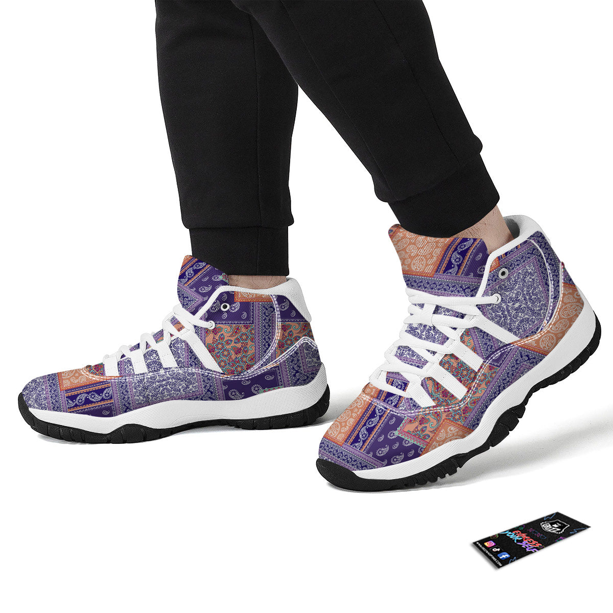 Patchwork Paisley Blue And Orange Print Pattern White Bball Shoes-grizzshop
