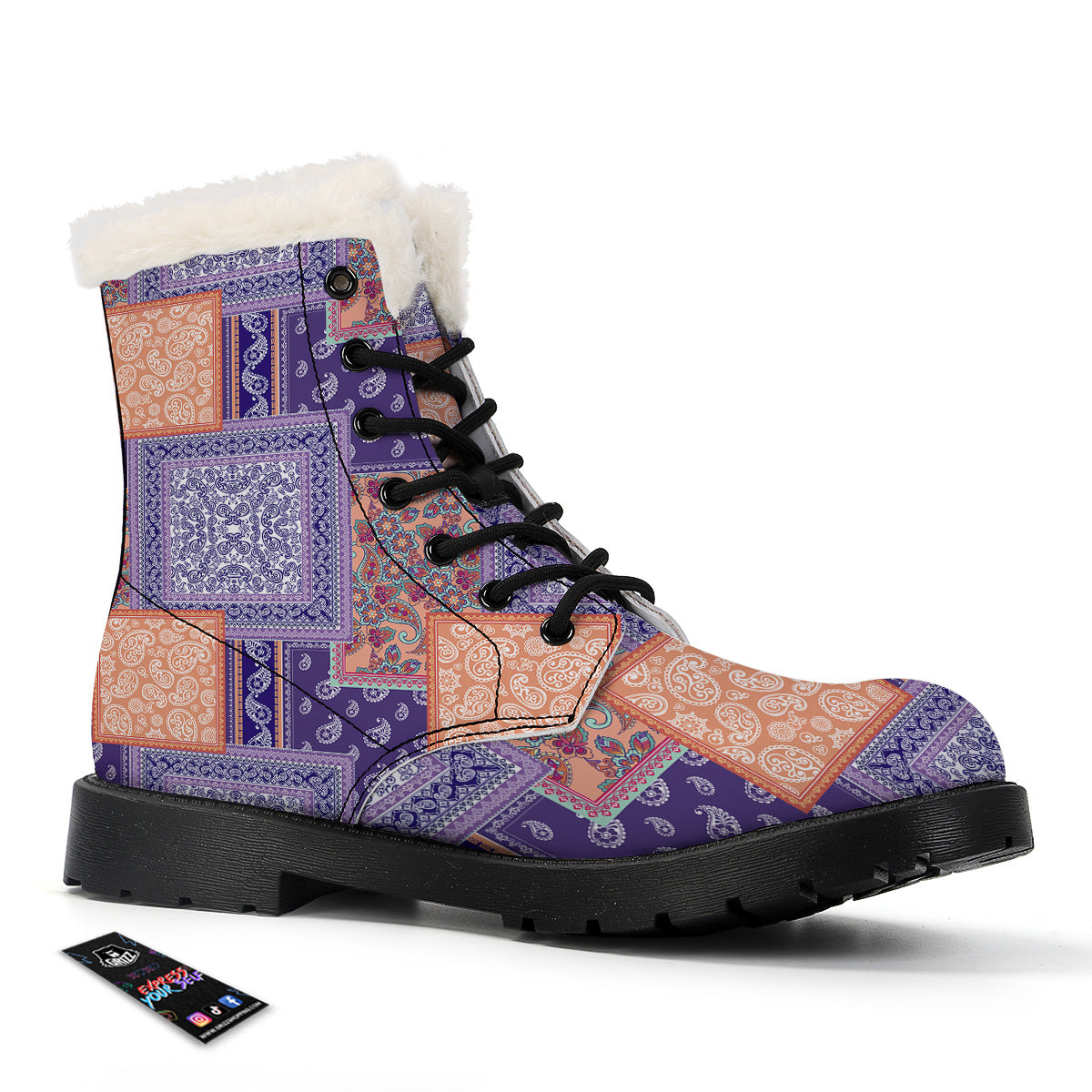 Patchwork Paisley Blue And Orange Print Pattern Winter Boots-grizzshop